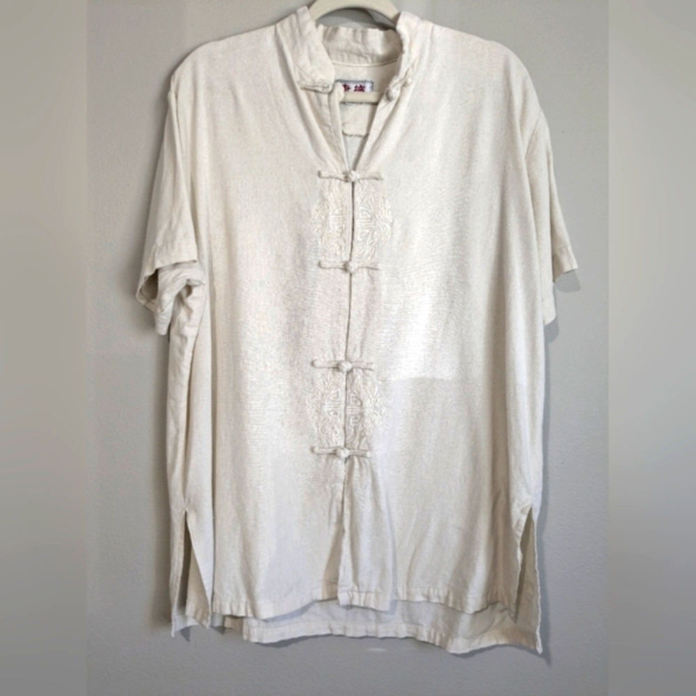 Eastern Collection Orient Linen Blend Traditional Asian Button Front Over Shirt